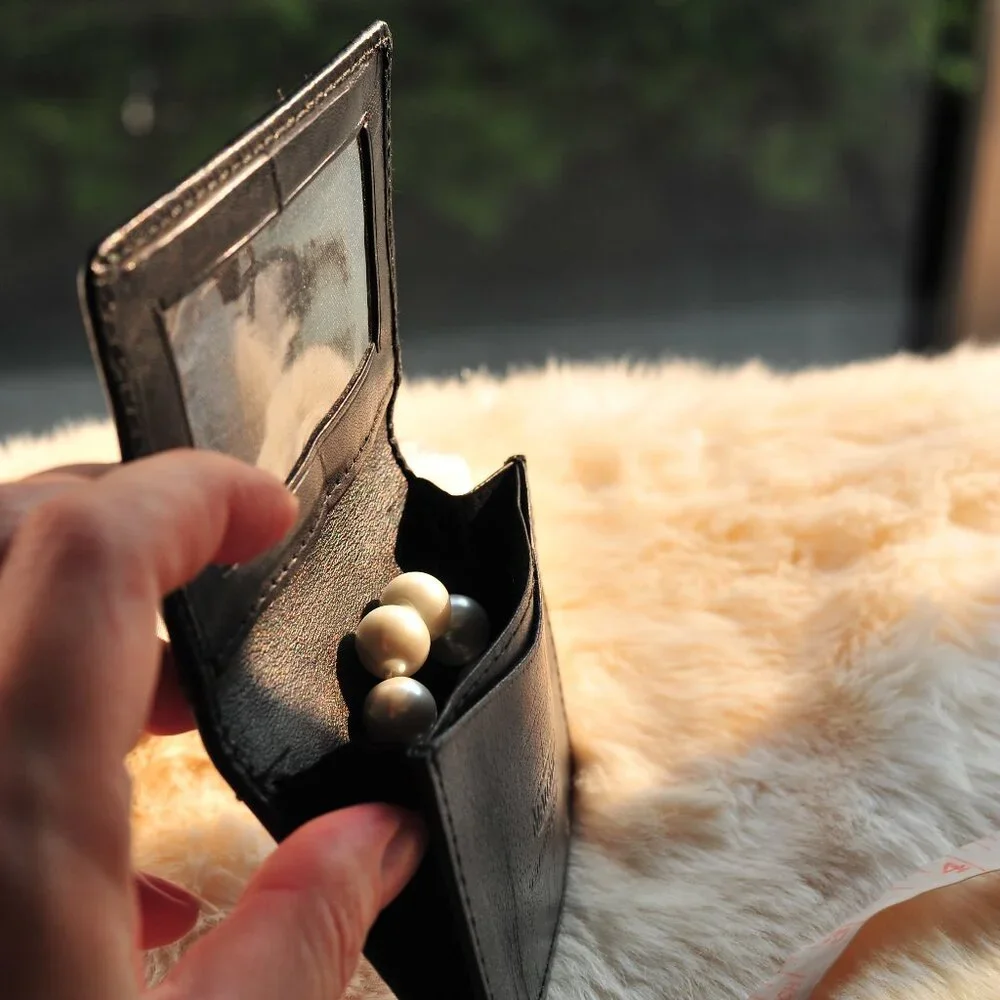 Genuine Leather Black Flat Flap Slim Mini Wallet